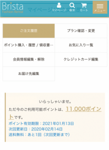 ブリスタ有料会員登録後のポイント確認キャプチャ画像