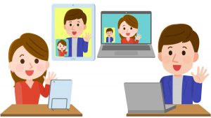 オンライン婚活パーティー参加中の男女のやり取りの様子の画像