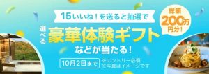 15いいね!を送ると抽選で総額200万円分の選べる豪華体験ギフトなどが当たる!with(ウィズ)恋活応援キャンペーン