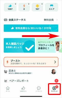 ペアーズマイページの会員ステータス